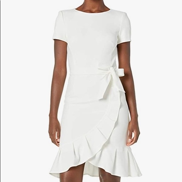 Calvin Klein Dresses & Skirts - Cream Ruffle Hem Belted Dress